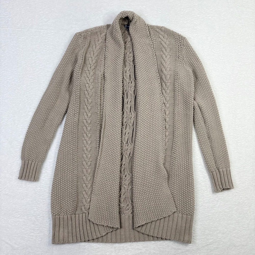 Aerie Cardigan Sweater Small Tan Cable Knit Shawl Collar Long Oversized Comfy